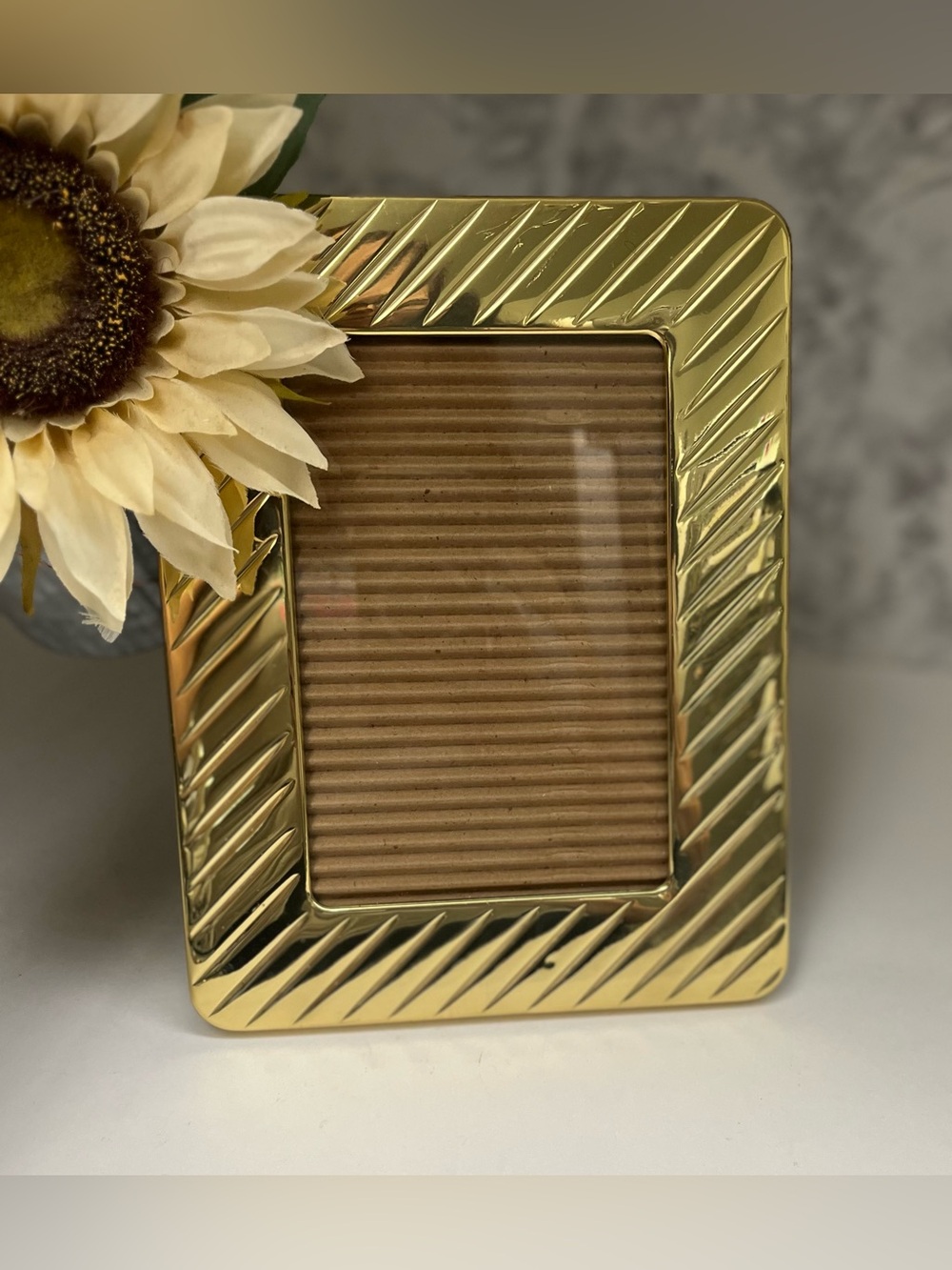 Vintage Brass Picture Frame 7.5x9.5 | Hollywood Regency Gold Fluted Frame